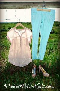 Sheer Blouse and Mint Jeans