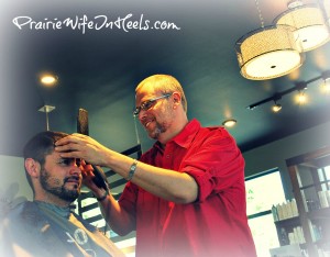 David Cutting a man's hair