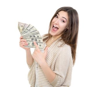 happy girl with money