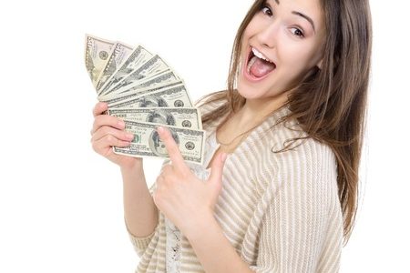 happy girl with money