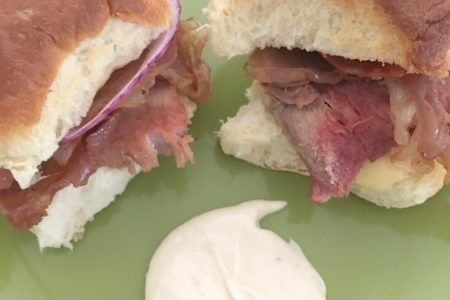 ham and cheese baked sliders and aioli sauce